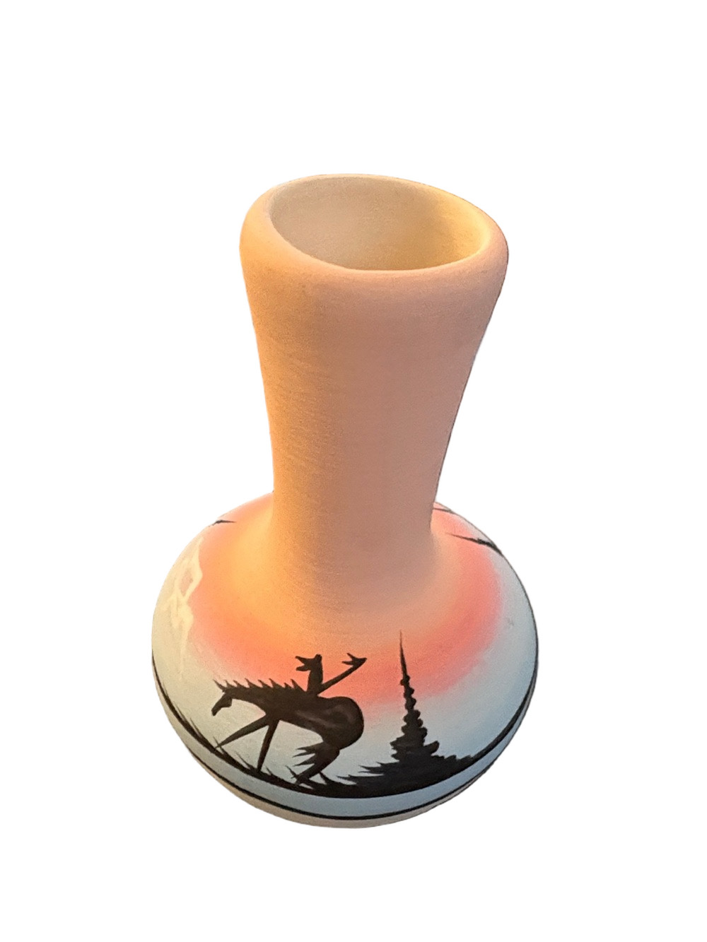 Hand-Painted Pink Southwestern Decorative Vase By Rodney John Navajo